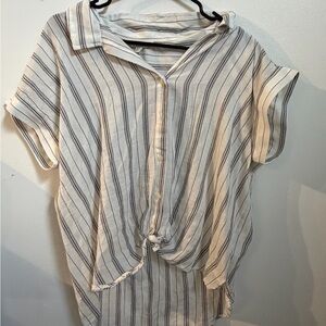 Lucky Brand Cream & Black Striped Tie-Front Button Down
